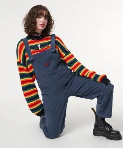 Minga London Most Wanted Minga X Strangervinyl Blue Corduroy Relaxed Dungarees