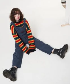 Minga London Most Wanted Minga X Strangervinyl Blue Corduroy Relaxed Dungarees