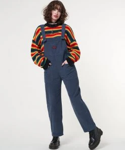 Minga London Most Wanted Minga X Strangervinyl Blue Corduroy Relaxed Dungarees