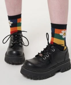 Minga London Minga X Strangervinyl Happy Flower Rainbow Check Socks Clothing