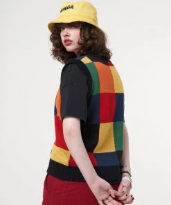 Minga London Minga X Strangervinyl Happy Flower Rainbow Check Vest
