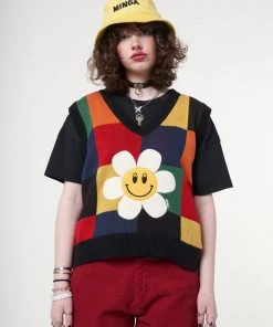 Minga London Minga X Strangervinyl Happy Flower Rainbow Check Vest
