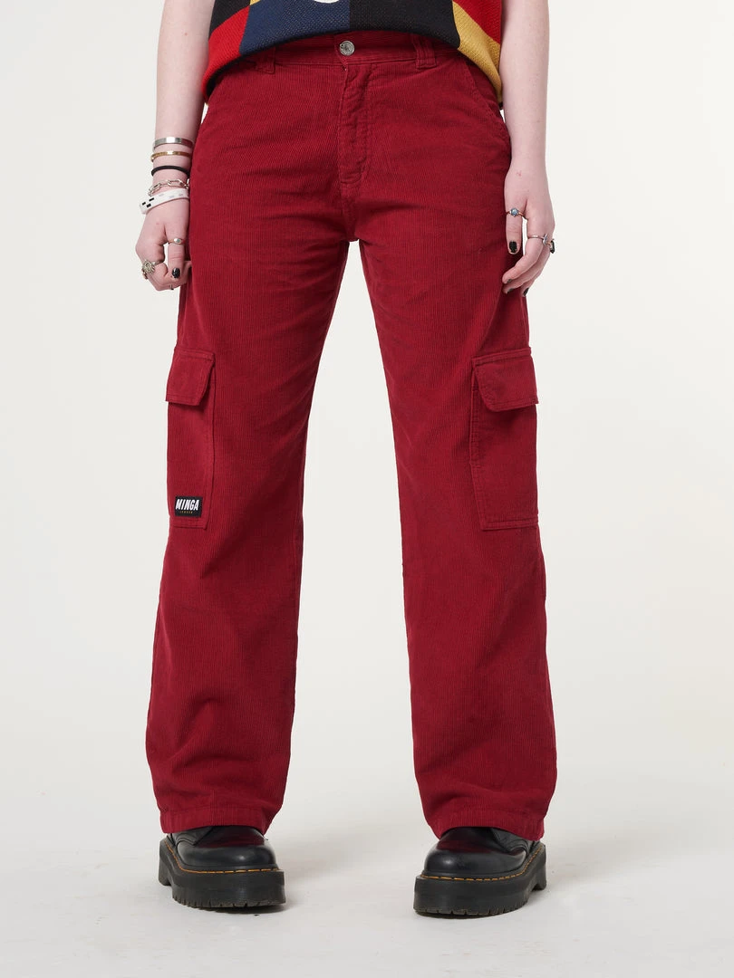 Minga London Minga X Strangervinyl Red Corduroy Cargo Pants Clothing