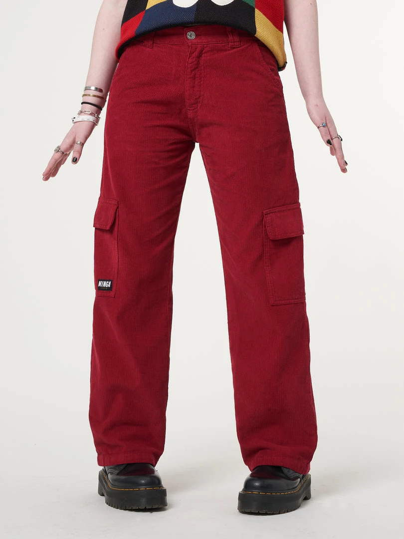 Minga London Minga X Strangervinyl Red Corduroy Cargo Pants Clothing