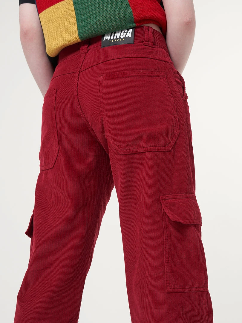 Minga London Minga X Strangervinyl Red Corduroy Cargo Pants Clothing