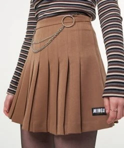 Minga London Mocha Pleated Tennis Skirt With Front Chain