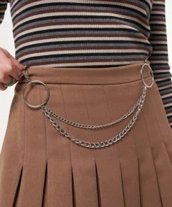 Minga London Mocha Pleated Tennis Skirt With Front Chain