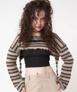 Minga London Molly Stripes Tie Knitted Shrug Clothing