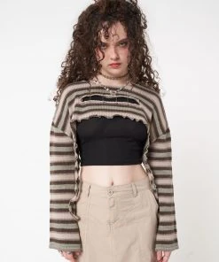 Minga London Molly Stripes Tie Knitted Shrug Clothing