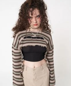 Minga London Molly Stripes Tie Knitted Shrug Clothing