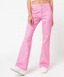 Minga London Clothing Pink Leopard Flare Jeans