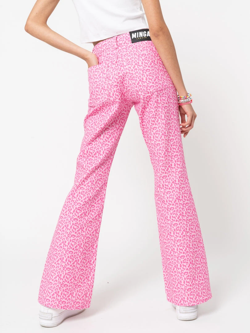 Minga London Clothing Pink Leopard Flare Jeans