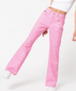 Minga London Clothing Pink Leopard Flare Jeans