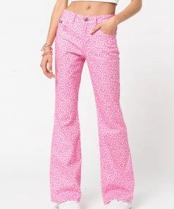 Minga London Clothing Pink Leopard Flare Jeans