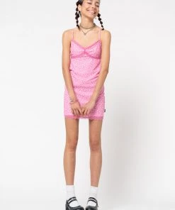 Minga London Pink Leopard Lace Trim Cami Dress