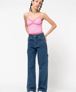 Minga London Pink Leopard Lace Trim Cami Top Clothing