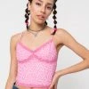 Minga London Pink Leopard Lace Trim Cami Top Clothing