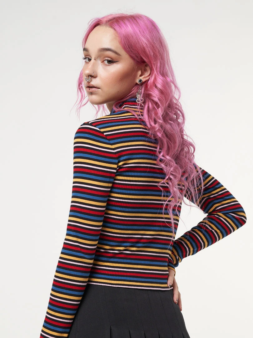 Minga London Rainbow Striped Ribbed Top