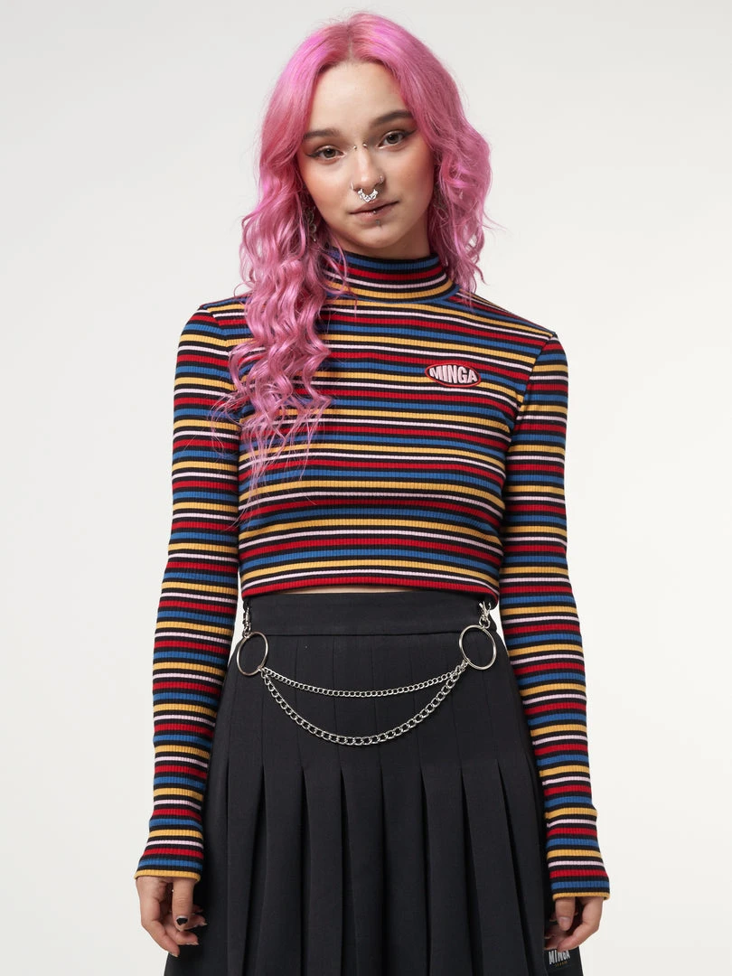 Minga London Rainbow Striped Ribbed Top
