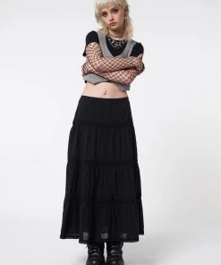Minga London Most Wanted Raven Ruffle Lace Maxi Skirt