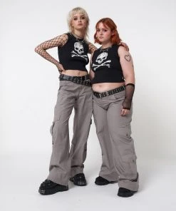 Minga London Most Wanted Skull Crossbones Black Vest Top