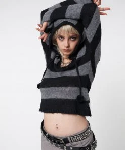 Minga London Smoke Stripes Hooded Knit Jumper