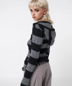 Minga London Smoke Stripes Hooded Knit Jumper