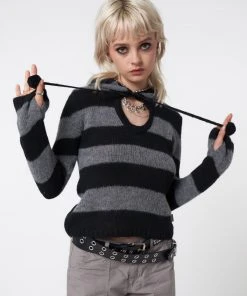 Minga London Smoke Stripes Hooded Knit Jumper