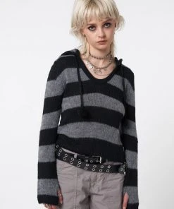 Minga London Smoke Stripes Hooded Knit Jumper