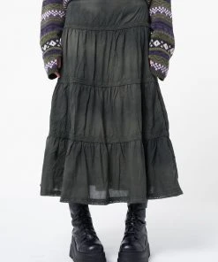 Minga London Stained Green Ruffle Lace Maxi Skirt