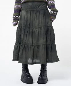 Minga London Stained Green Ruffle Lace Maxi Skirt