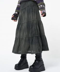 Minga London Stained Green Ruffle Lace Maxi Skirt