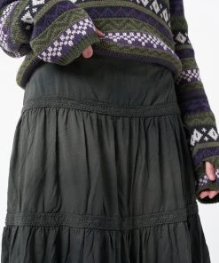 Minga London Stained Green Ruffle Lace Maxi Skirt