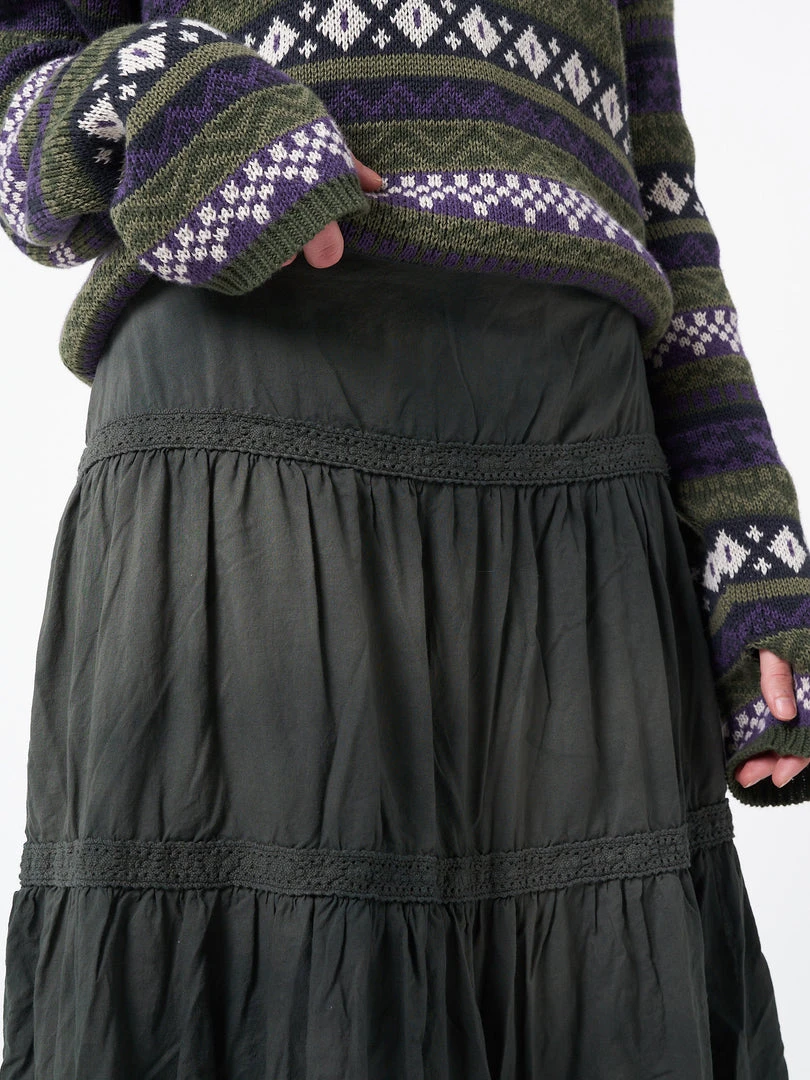 Minga London Stained Green Ruffle Lace Maxi Skirt