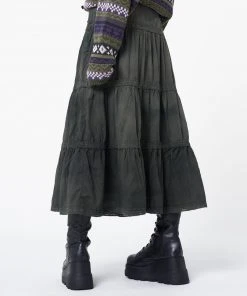 Minga London Stained Green Ruffle Lace Maxi Skirt