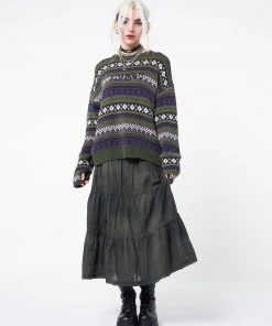 Minga London Stained Green Ruffle Lace Maxi Skirt