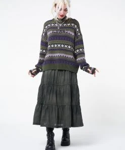 Minga London Stained Green Ruffle Lace Maxi Skirt