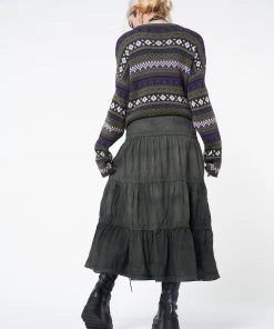 Minga London Stained Green Ruffle Lace Maxi Skirt