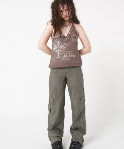 Minga London Tracy Eyelet Brown Halter Top Clothing